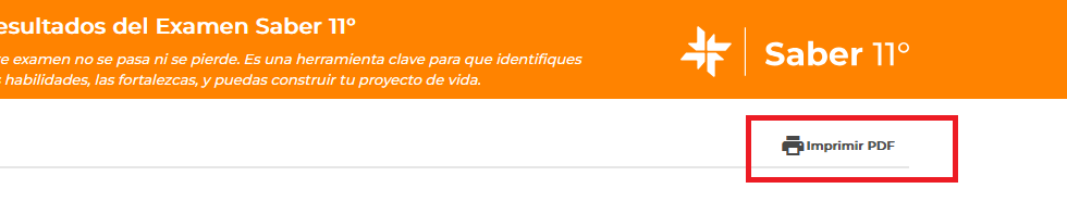Ubicación de la opción Imprimir PDF en los resultados Saber 11 del ICFES